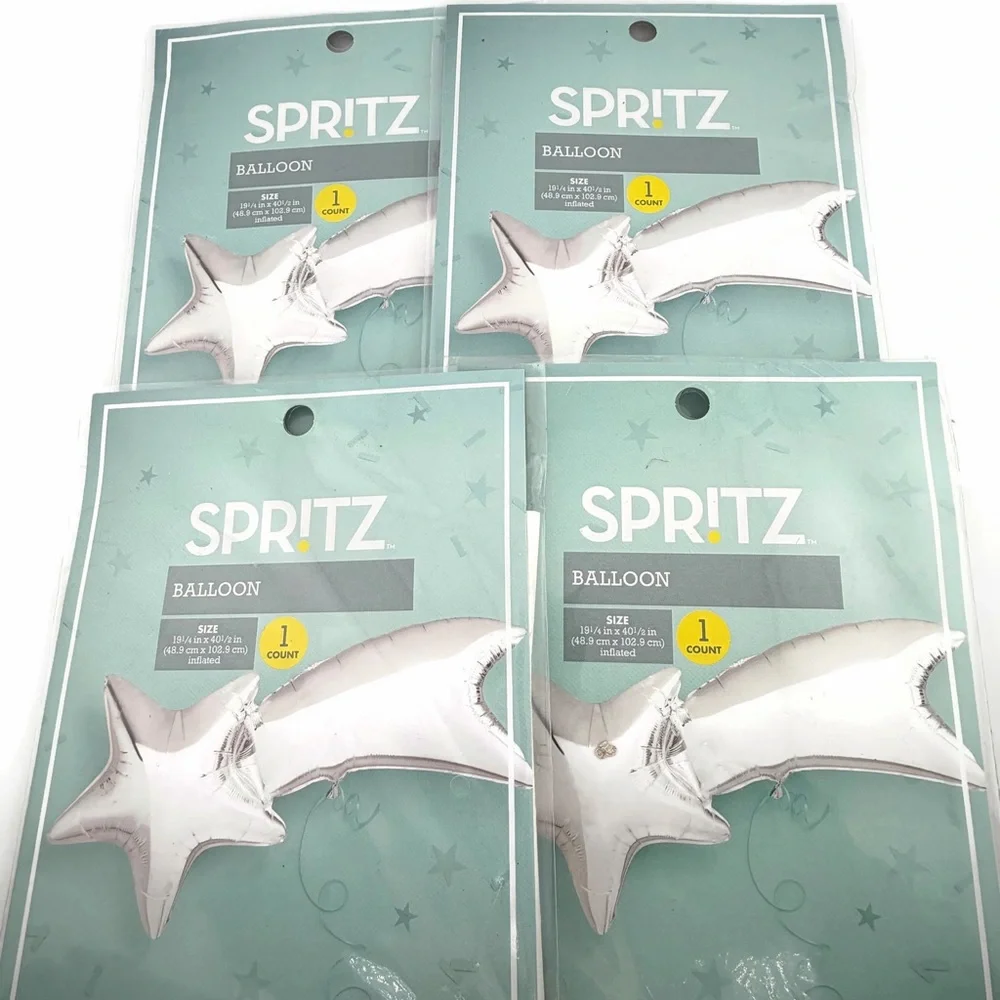 Set of 4 Spritz Silver Shooting Star Mylar Balloon